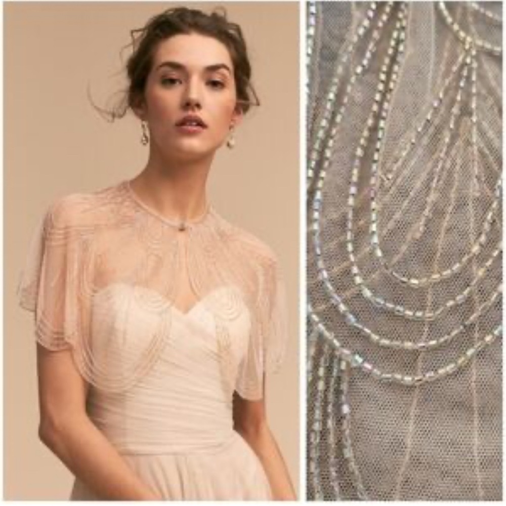 Jenny Yoo Beaded Capelet in Cream